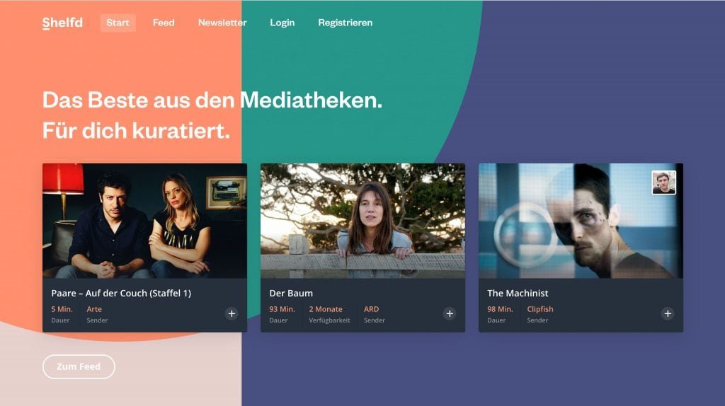 Mediathek-Übersicht der Plattform Shelfd