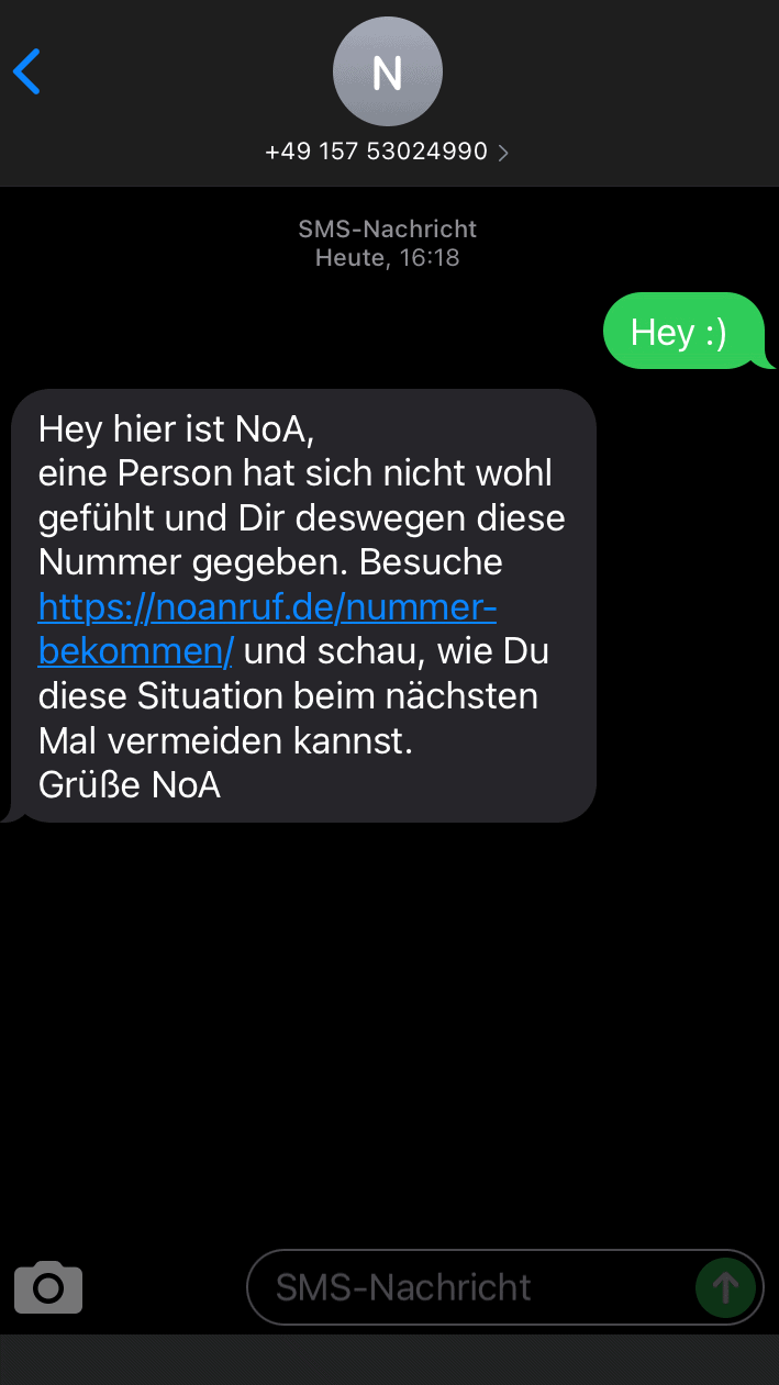 Die automatisch generierte Nachricht, die man von Noa(h) erhält.