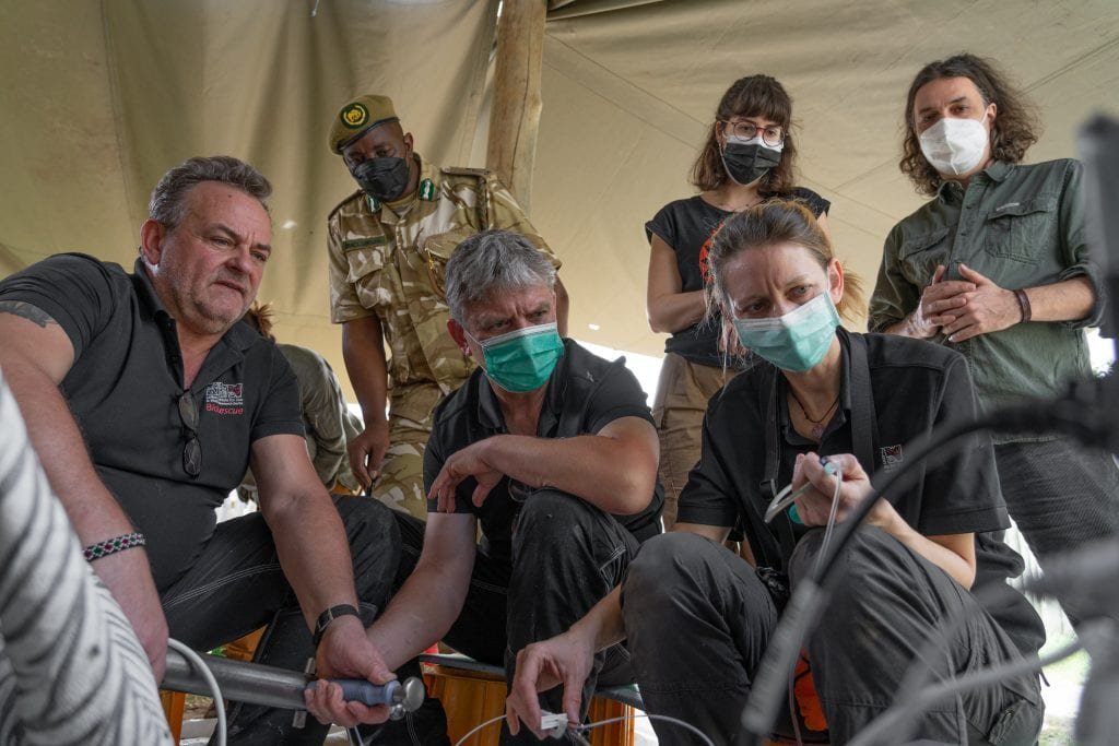 Frank Göritz Isaac Lekolool Thomas Hildebrand Raffaella Simone Susanne Holtze and Jan Stejskal left to right during oocyte collection photo BioRescue Jan Zwilling