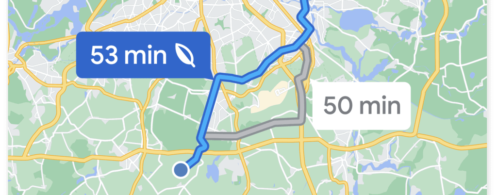 Google Maps zeigt eine energiesparende Route