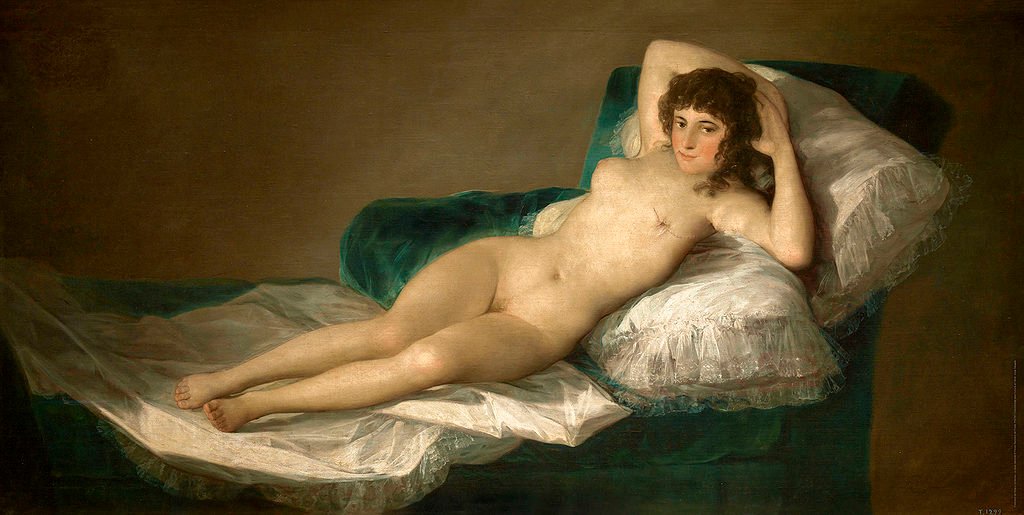 Francisco de Goya: "Die nackte Maja". Fotomontage: Jorge Salgado | © Cultura en Vena, 2022 (Original: Thyssen-Bornemisza Museum)