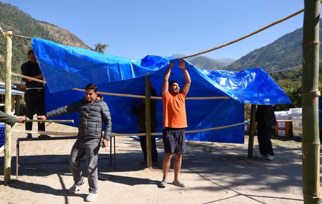On 20 November 2023, workers set up a Temporary Learning Centre (TLC) at the Shree Nepal Rashtriya School in Aathbiskot, Rukum West District.  

To ensure that children’s right to learn stays uninterrupted even in the midst of disaster, UNICEF is supporting the setting up of over 200 TLCs across 102 schools in earthquake-affected Jajarkot and Rukum West Districts. 

The 6.4 magnitude earthquake that hit western Nepal on 3 November has significantly impacted school buildings and classrooms, affecting the learning of an estimated 125,000 school-aged children. Apart from establishing TLCs, UNICEF is also distributing Early Childhood Development kits, and other school and student kits, comprising a variety of age-appropriate learning materials. 

To learn more about the situation on the ground and UNICEF’s continuing response efforts, visit https://uni.cf/3ubpLVN