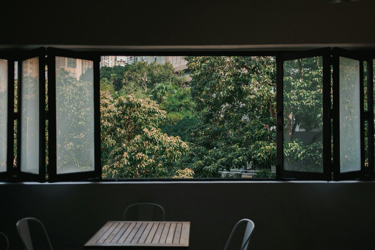 Norwegen ist Vorreiter bei humanen und grünen Gefängnissen. Symbolbild offenes Fenster in Natur. Credits: https://unsplash.com/de/fotos/ein-desktop-computer-der-auf-einem-fenster-sitzt-9sz74-9XW1Q
